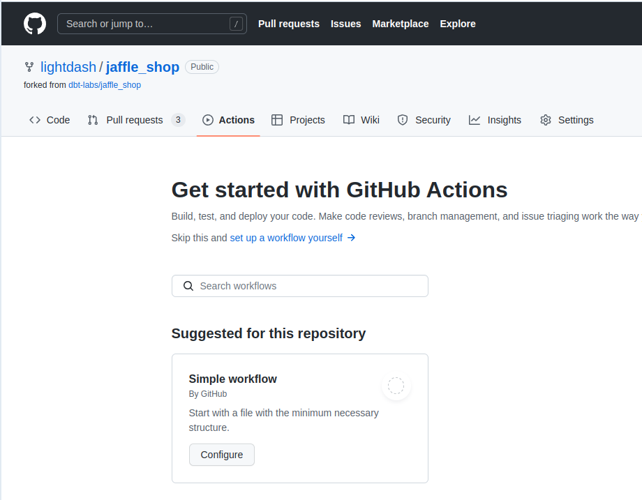 Github actions page