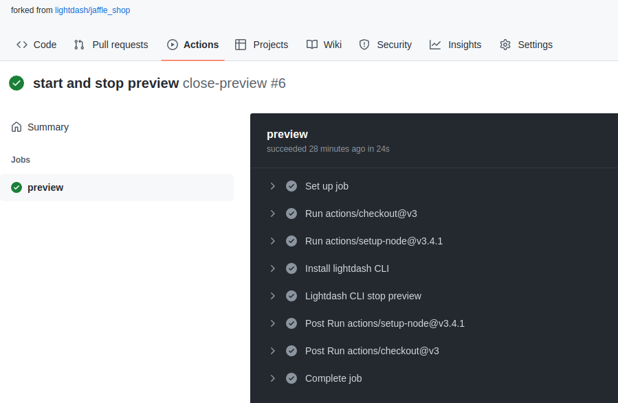 Github actions stop preview